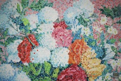 Yvonne Canu – „Bouquet de Fleurs“, neoimpressionistisches, pointillistisches Ölgemälde, 1980