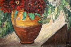 Leon Detroy - Bouquet de Fleurs, Zinnie, olio post-impressionista francese, 1920
