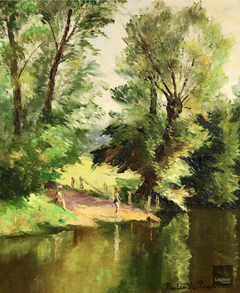 Paulémile Pissarro - Baigneuses à Clécy, Normandy Post-Impressionist Oil