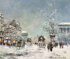 Antoine Blanchard - Paris sous la Neige, Belle Epoque Snow Scene Oil 1970