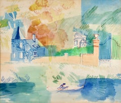 Jean Duf0 - Bord de Rivière, acquerello francese, 1926, Catalogo ragionato