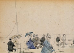 Eugene Boudin - Crinolines sur la Plage, Impressionist Watercolour, 1867