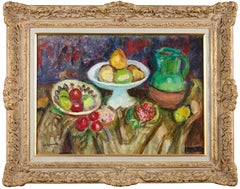 Charles Camoin, huile sur toile originale signée, 1956, « Compotier et plat de fruits »