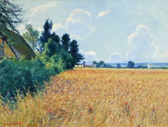 Narcisse Guilbert - large signed 1910 french oil on canvas " Champs de Ble"