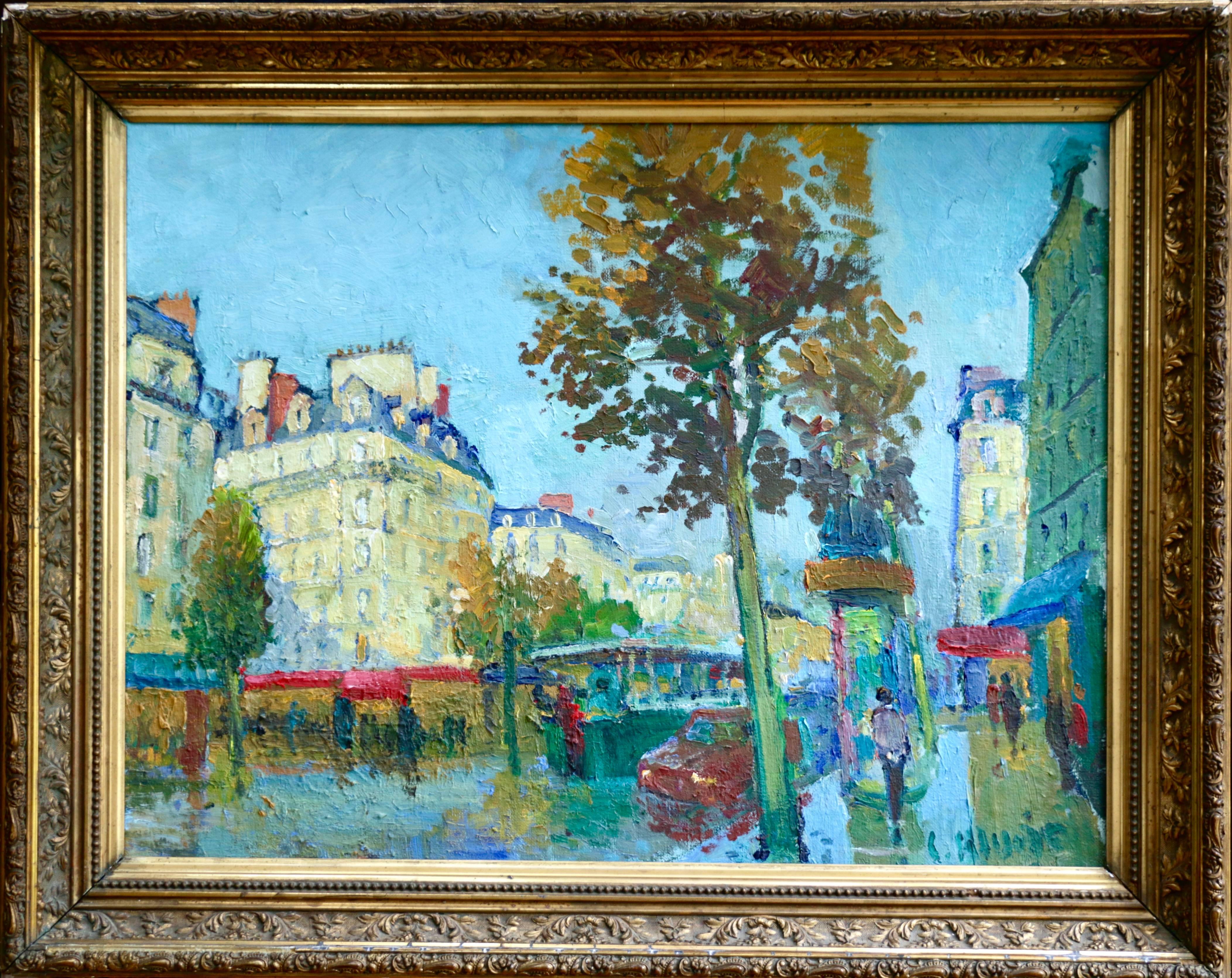Les Grands Boulevards - 20th Century Oil, Figures in Cityscape by C Kluge - Painting by Constantin Kluge