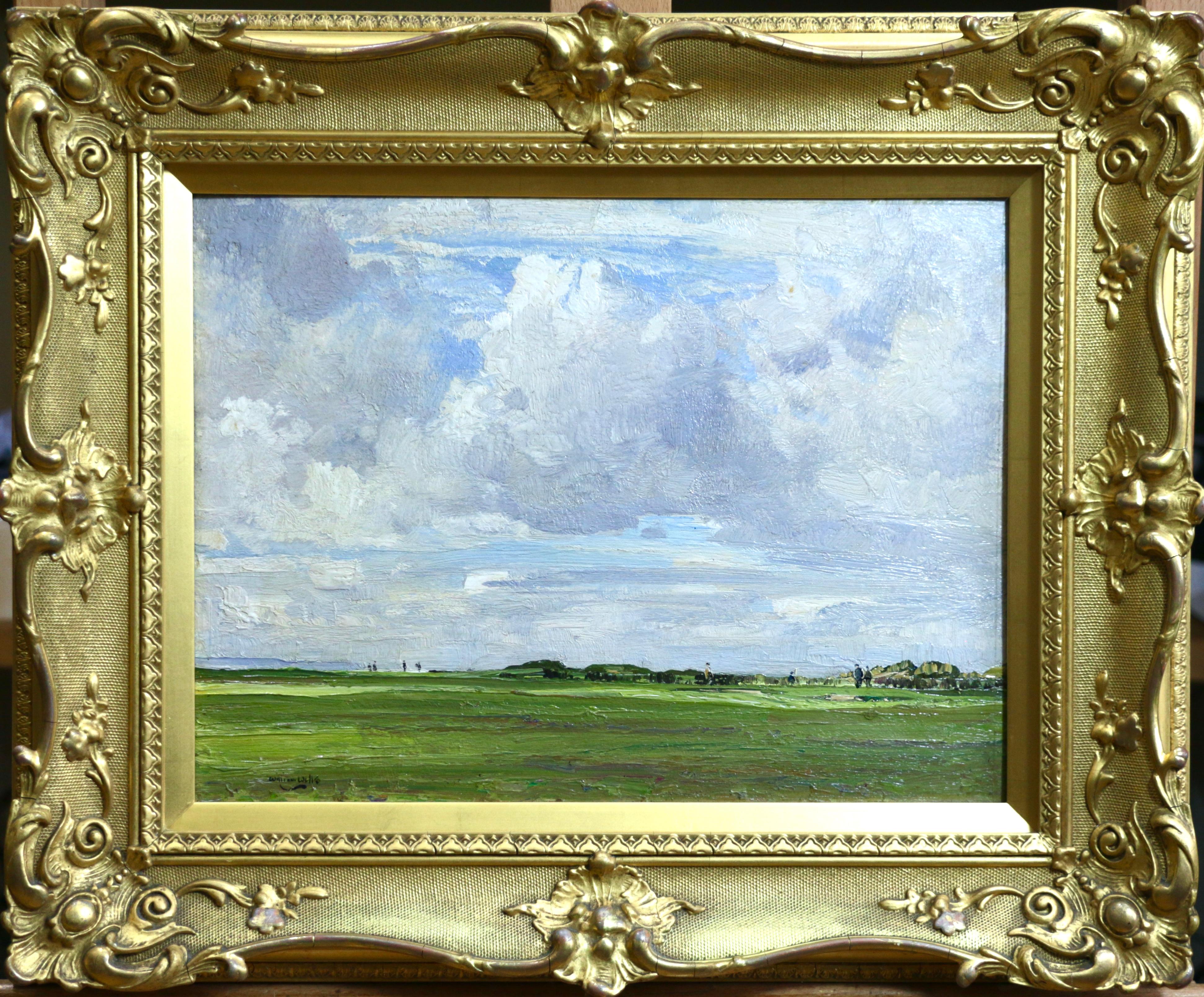 Golfers on a Links - 19th Century Oil, Figures in Golf Course by William Wells - Painting by William Page Atkinson Wells