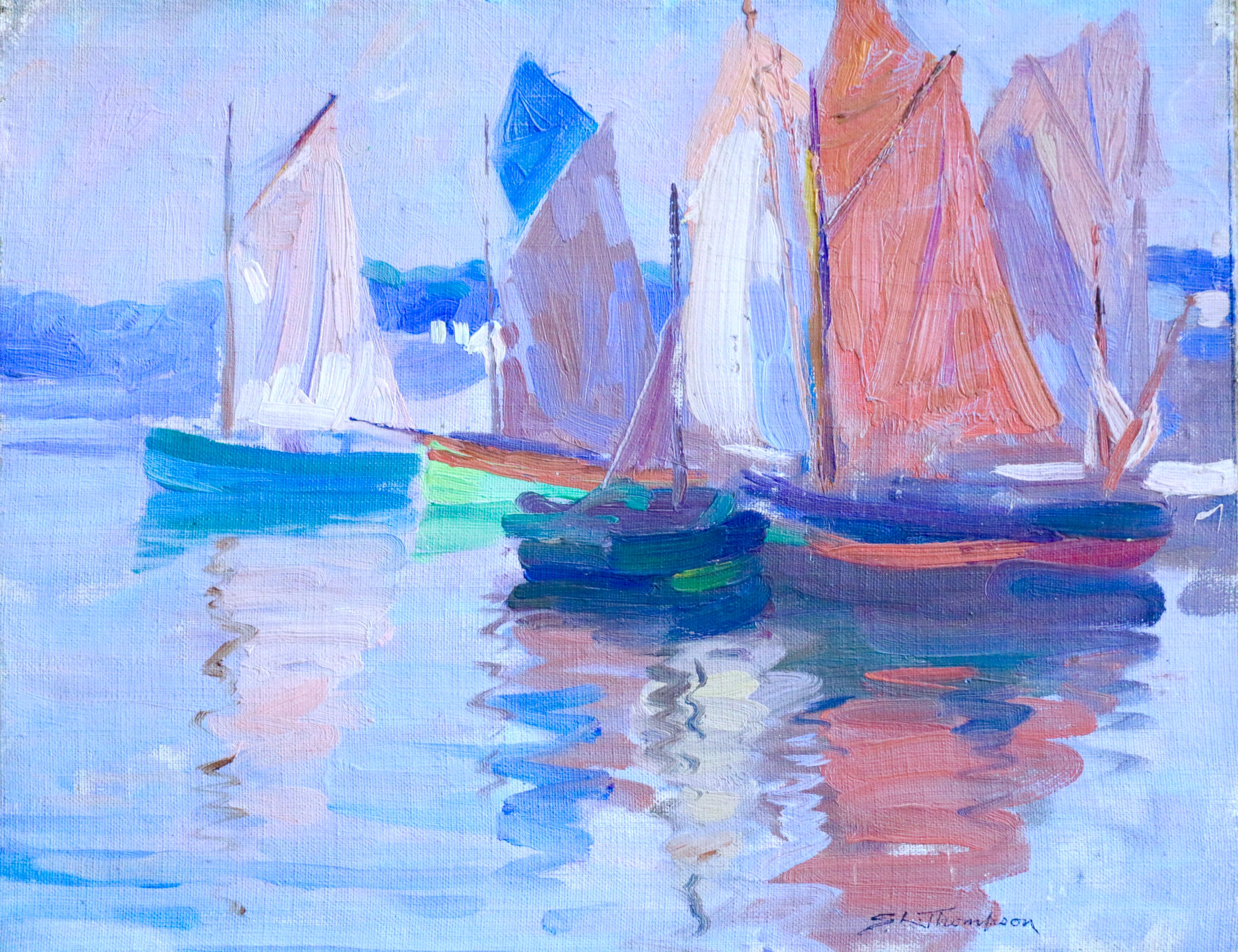 Sydney Lough Thompson Landscape Painting - Concarneau - 20th Century Oil, Boats in Harbour, Seascape by Sydney Thompson