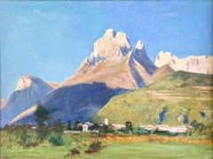 Monte Framont-Dolomites, Italie - Huile du 19e siècle, paysage de montagne par G Loppe