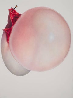 Julia Randall, Pinned Peach, Photorealist colored pencil drawing, 2013