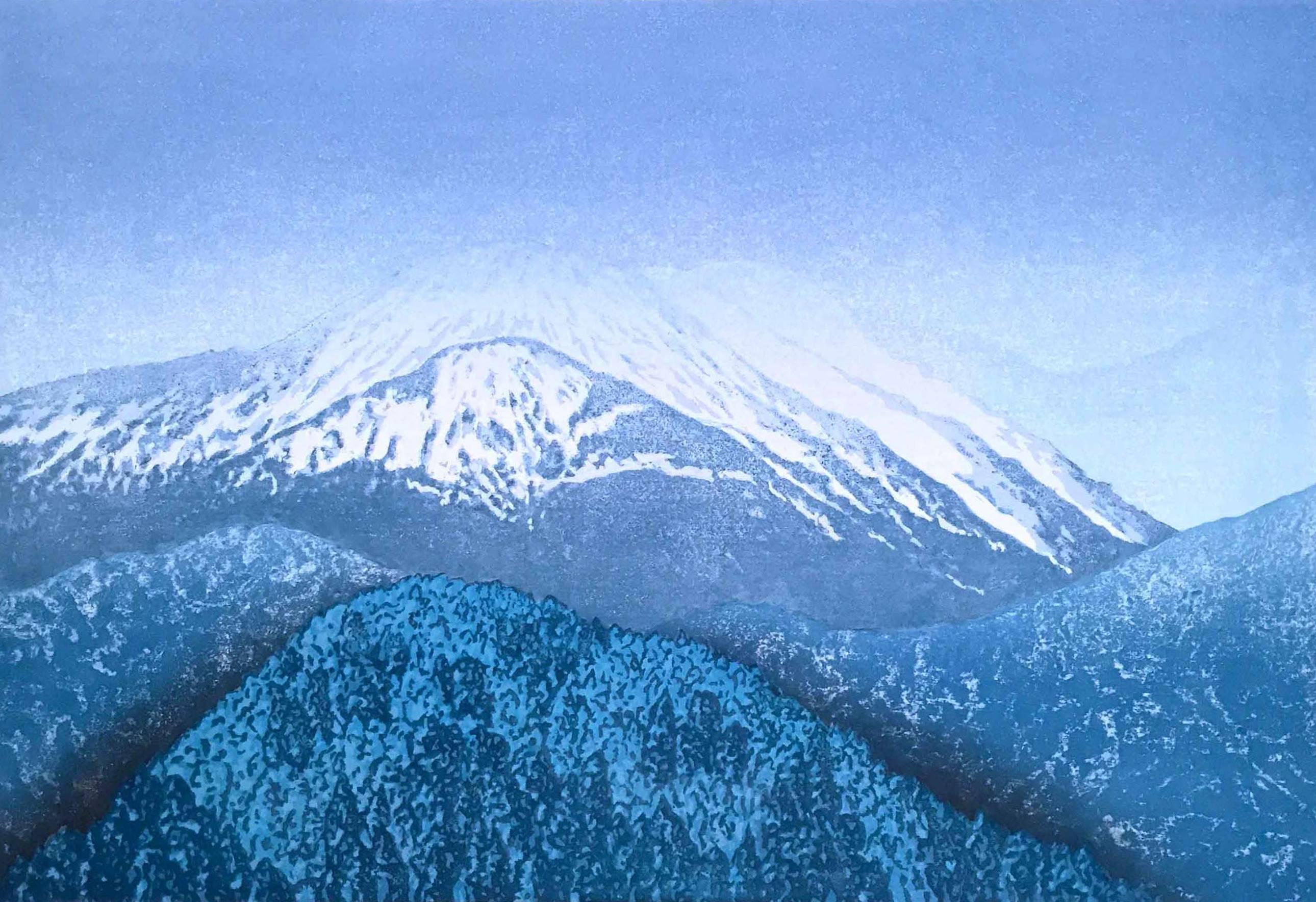 Blauer Ukiyo-e-Landschafts-Holzschnitt, 2014