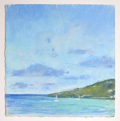 Tortola:: paysage marin bleu et vert au pastel à l'huile:: 2010