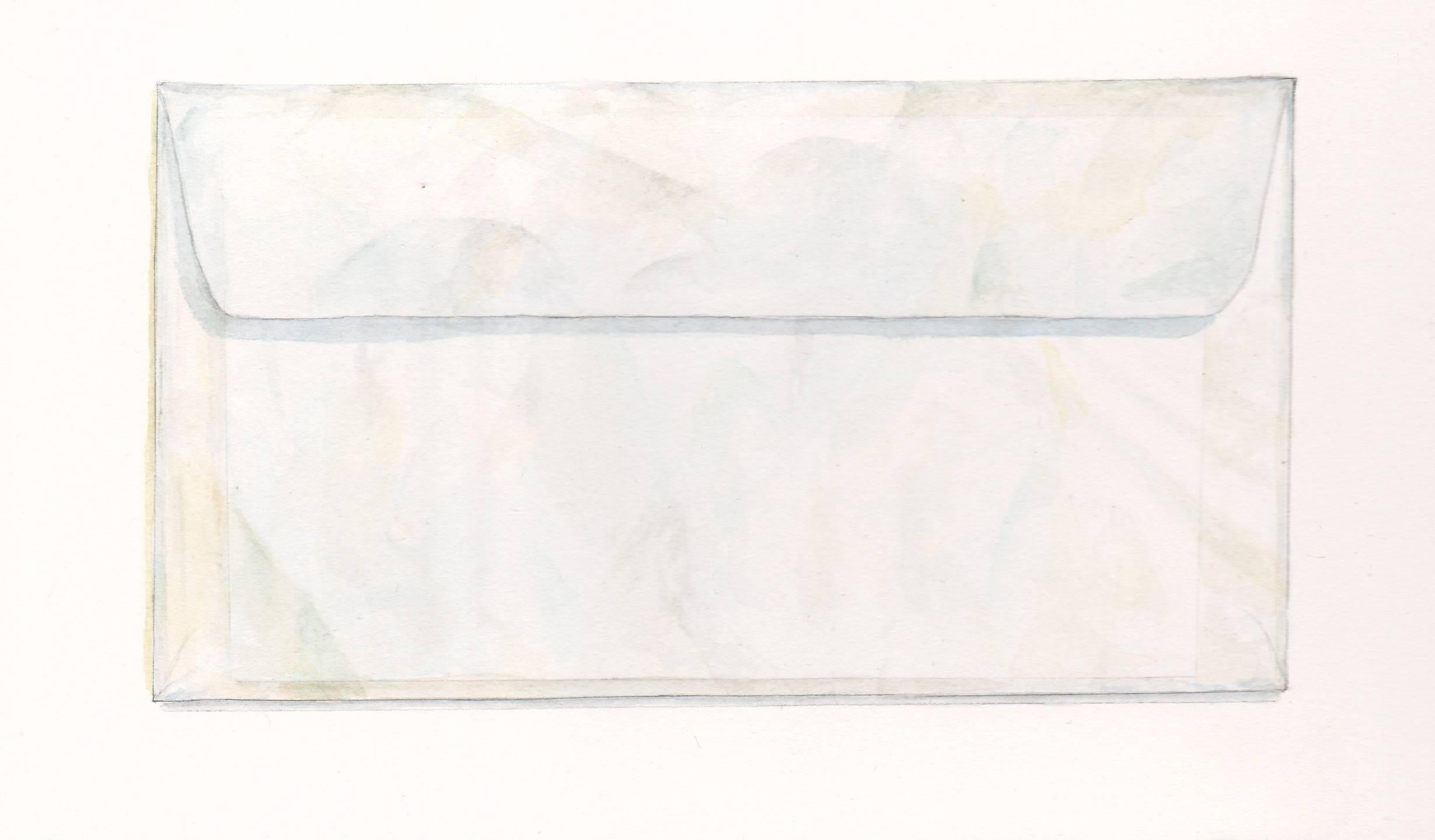 Longue enveloppe en verre Margot, nature morte en verre, aquarelle et crayon, 2016