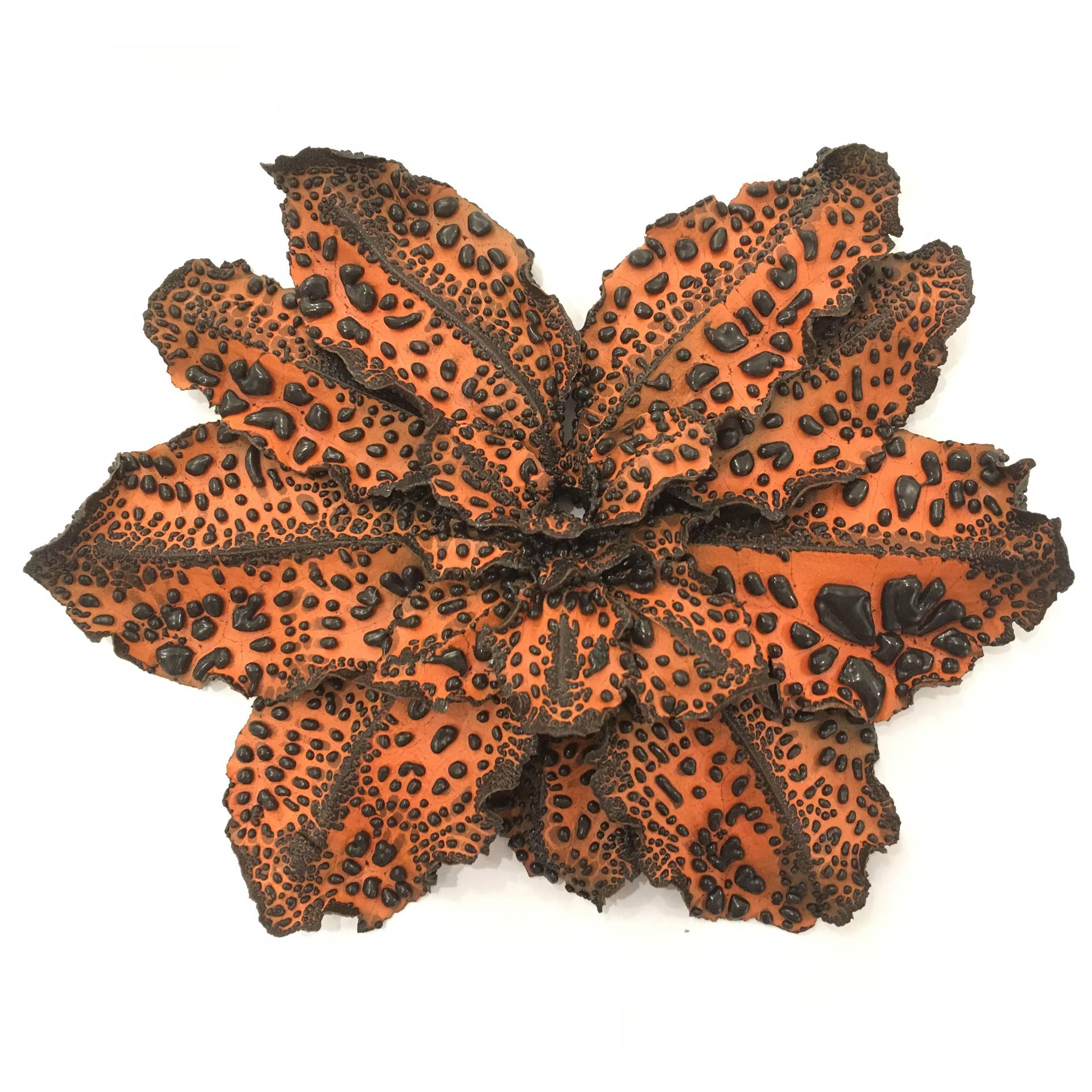 Untitled, orange biomorphic flora-like ceramic sculpture, 2015