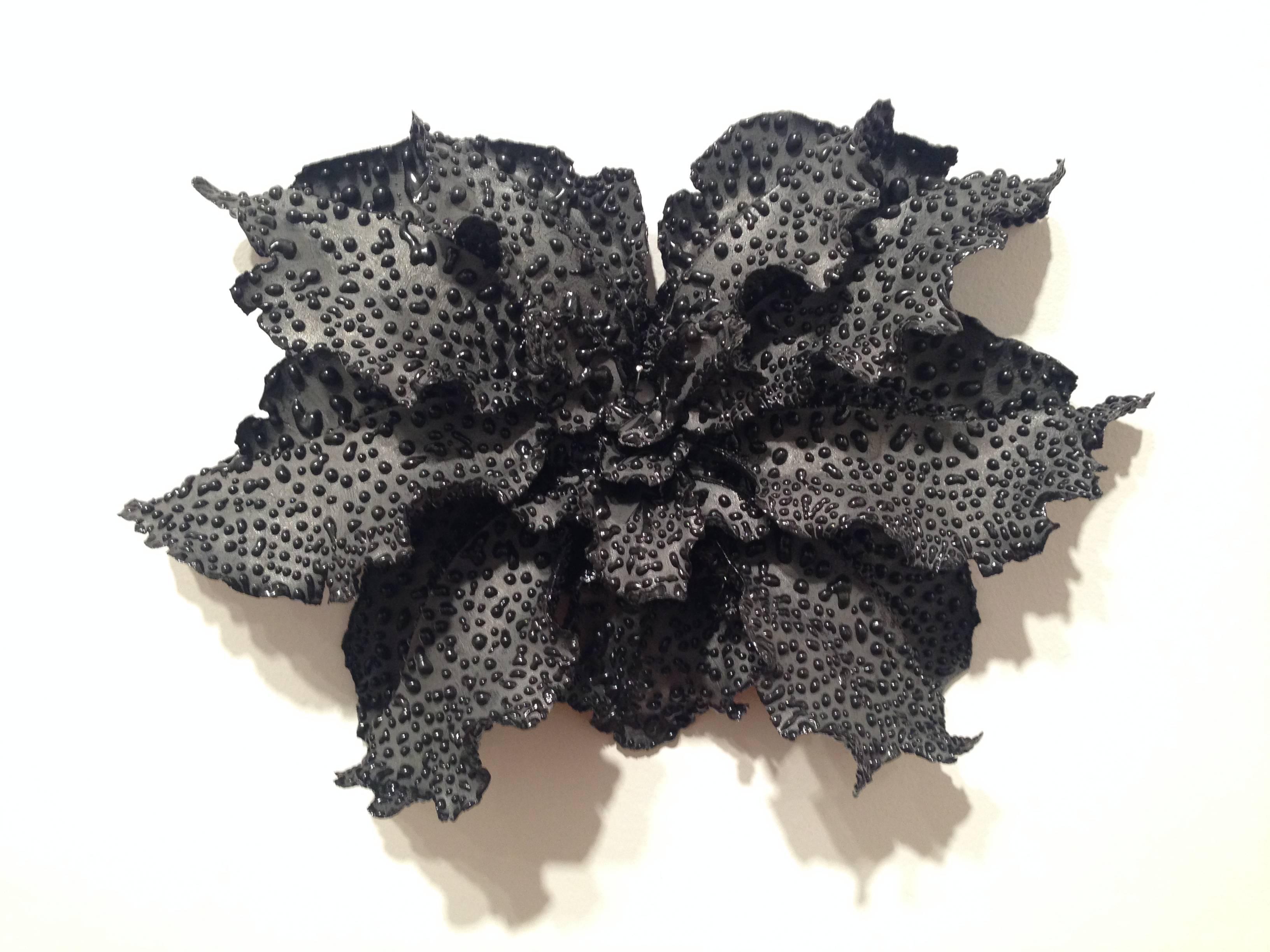 Christopher Adams Still-Life Sculpture - Primordial Garden J7, gray and black biomorphic flora-like ceramic sculpture