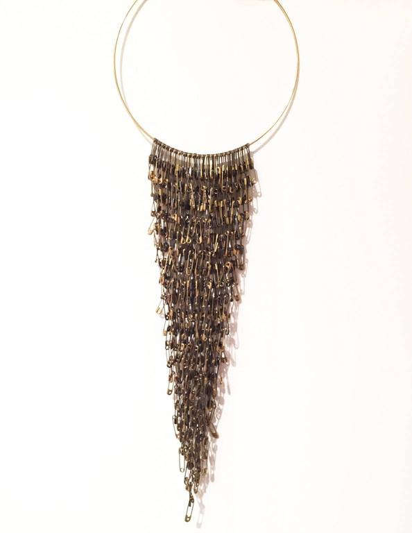 Tamiko Kawata, Waterfall, Black and brass safety pin and gold hoop necklace - Art by Tamiko Kawata