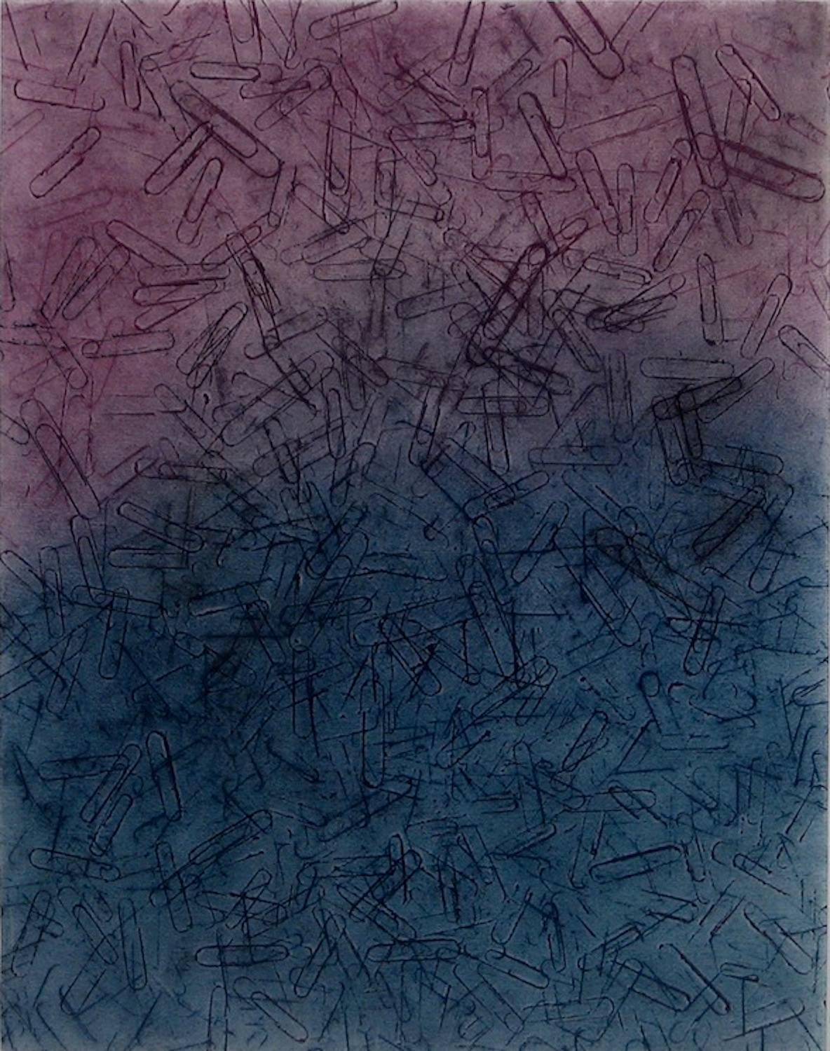 Tamiko Kawata Still-Life - Clips C-2 Purple Blue, realist conte crayon rubbing, pattern design