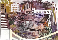 Sandy Litchfield, Study for Brickwork, Gouache on paper cityscape, 2015