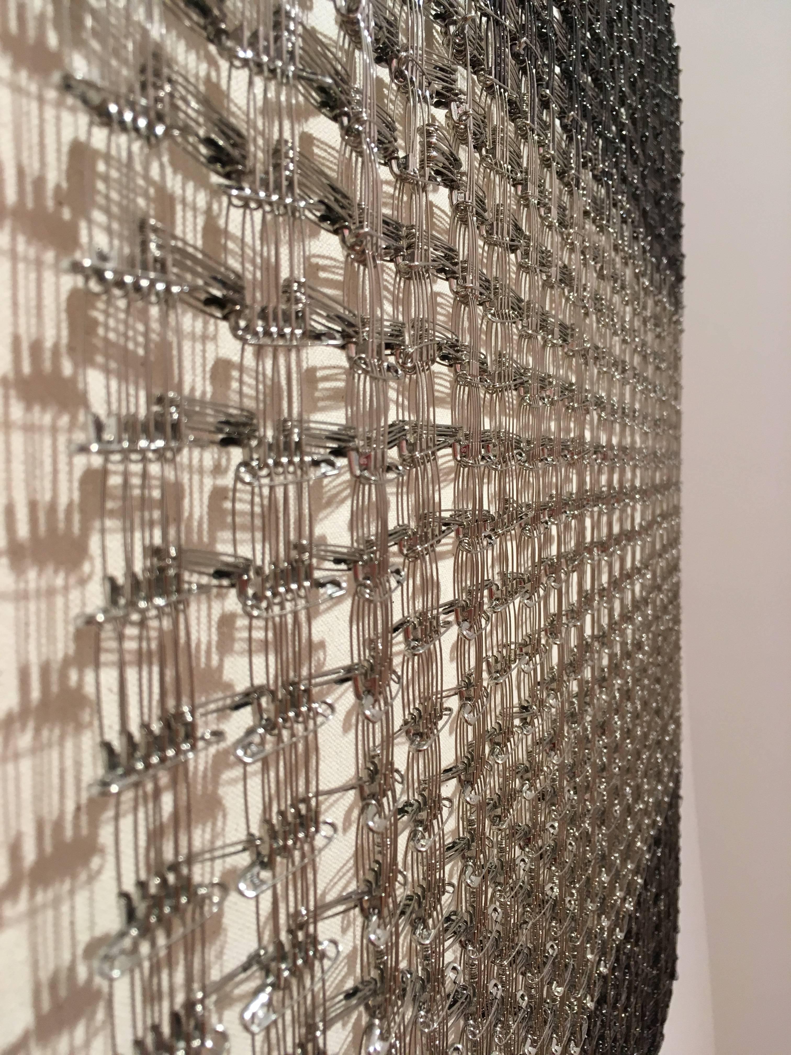 Tamiko Kawata, Permutation Seven, Abstract nickel-plated safety pin sculpture 1