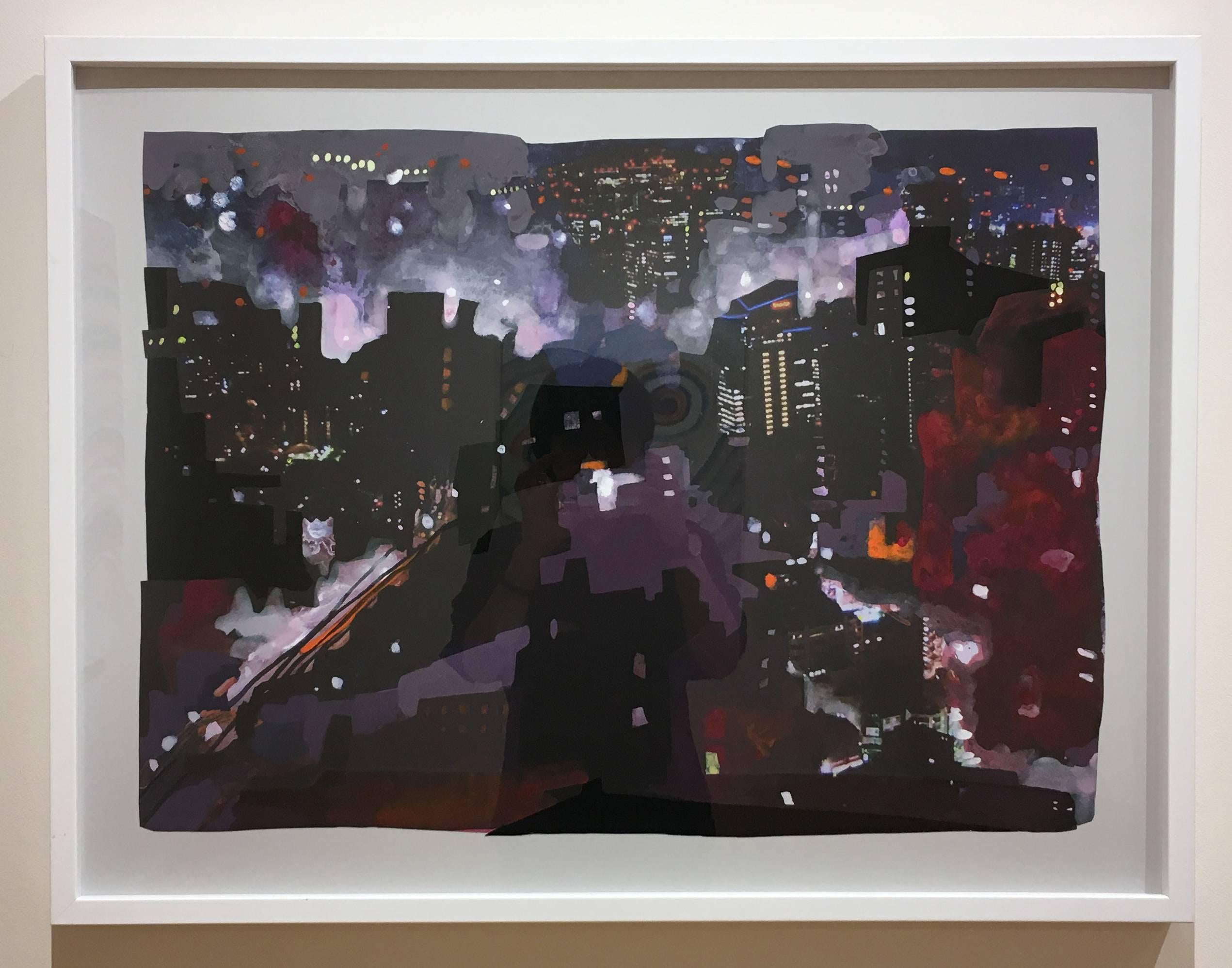 Sandy Litchfield, Purple Haze, Gouche, collage, and inkjet print cityscape, 2011 1