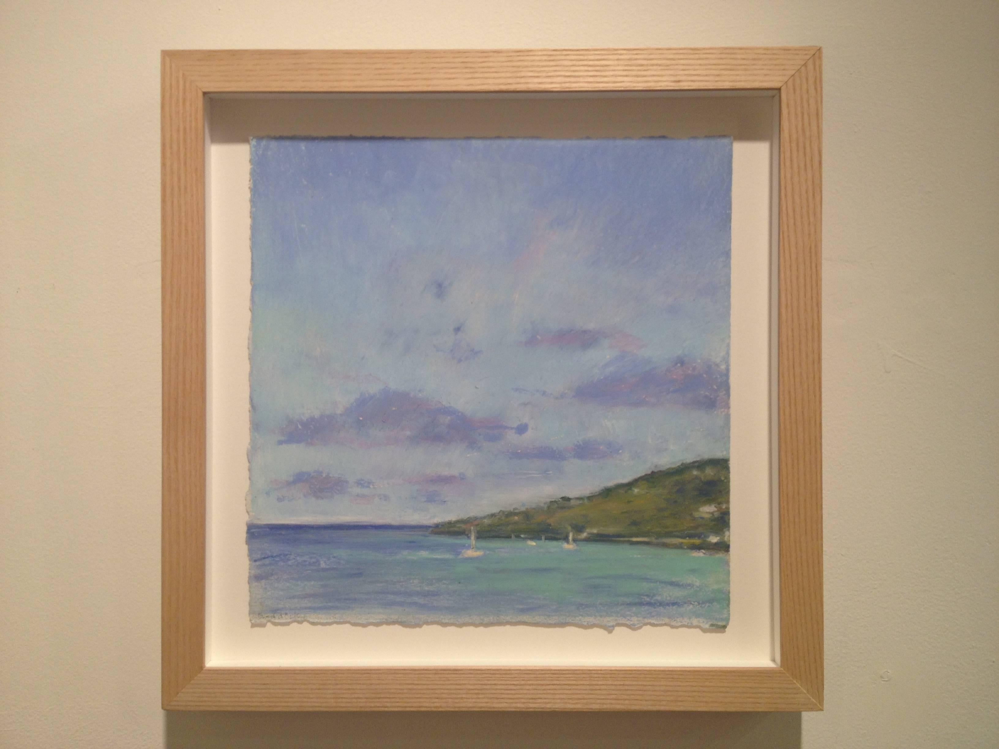 Tortola, blue and green oil pastel seascape, 2010 - Art by Daisy Craddock