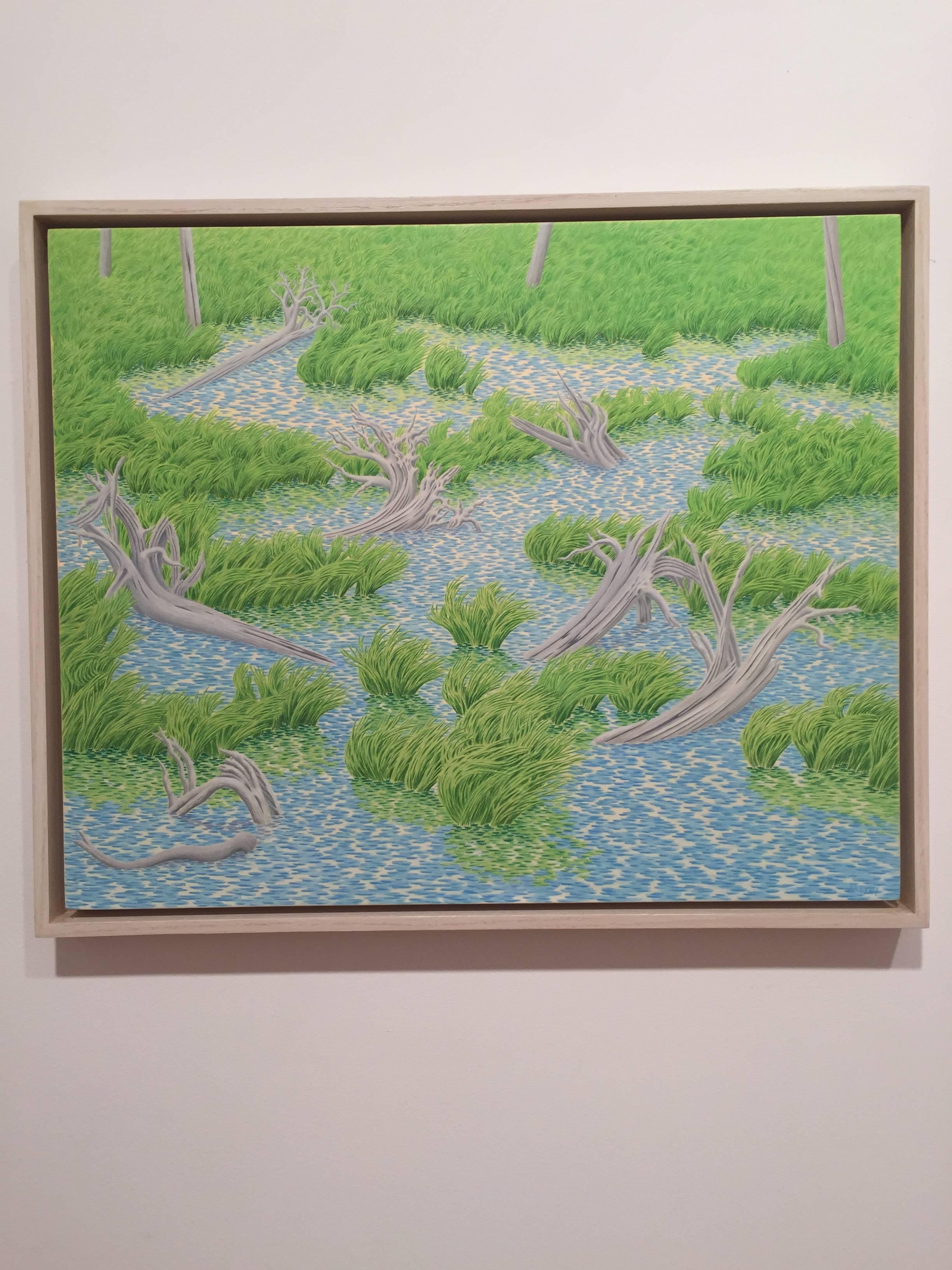 Alan Bray, Pond Margin, Casein on panel landscape painting, 2010 1