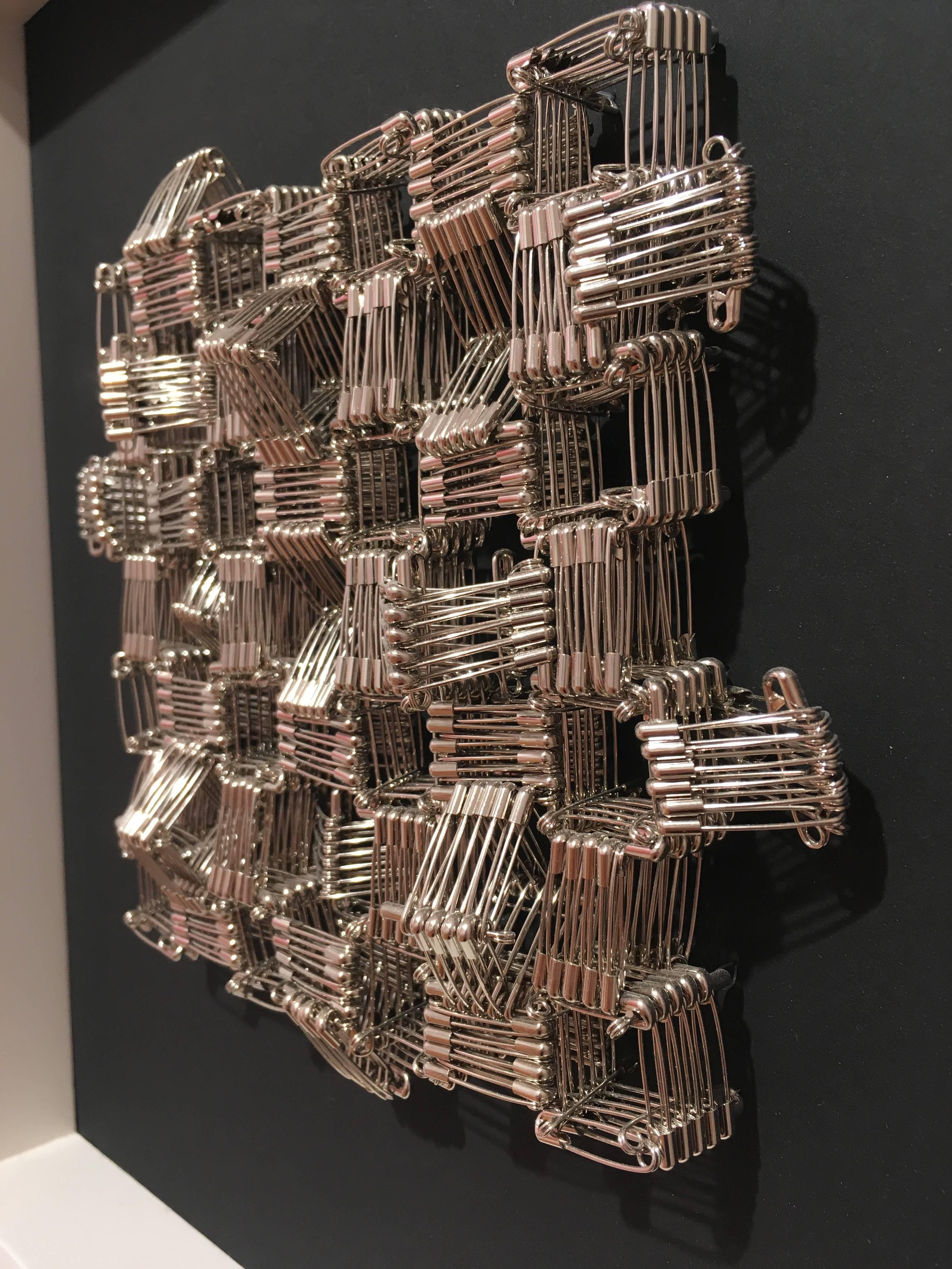 Tamiko Kawata, Small Pueblo #2, Abstract nickel and steel safety pin sculpture 3