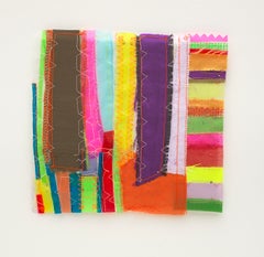 Notch, Colorful and Vibrant Abstract Geometric Textile Collage, 10x10 with mat