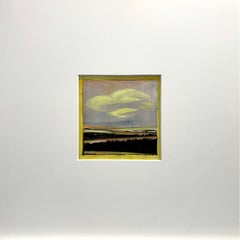 Edge of Day, Modern Abstract Landscape Oil Painting, 5 x 5 in. 17x17 framed