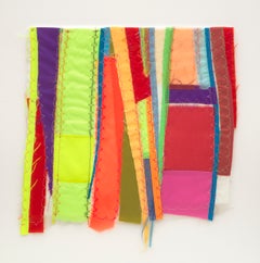 Patch, Colorful Abstract Textile Collage, 13 x 12 in.