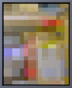 3:33a, Small Colorful Contemporary Geometric Grid Abstract Painting, 11 x 9 in.