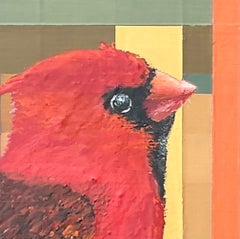 Cardinal, Contemporary Red Bird Painting, Geometric Pattern, 10 x 10 in.