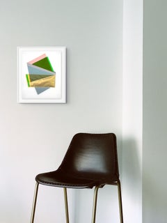 Tack, abstrakte geometrische Wanddekoration aus verschiedenen Materialien, 19 x 16 Zoll, weißer Rahmen
