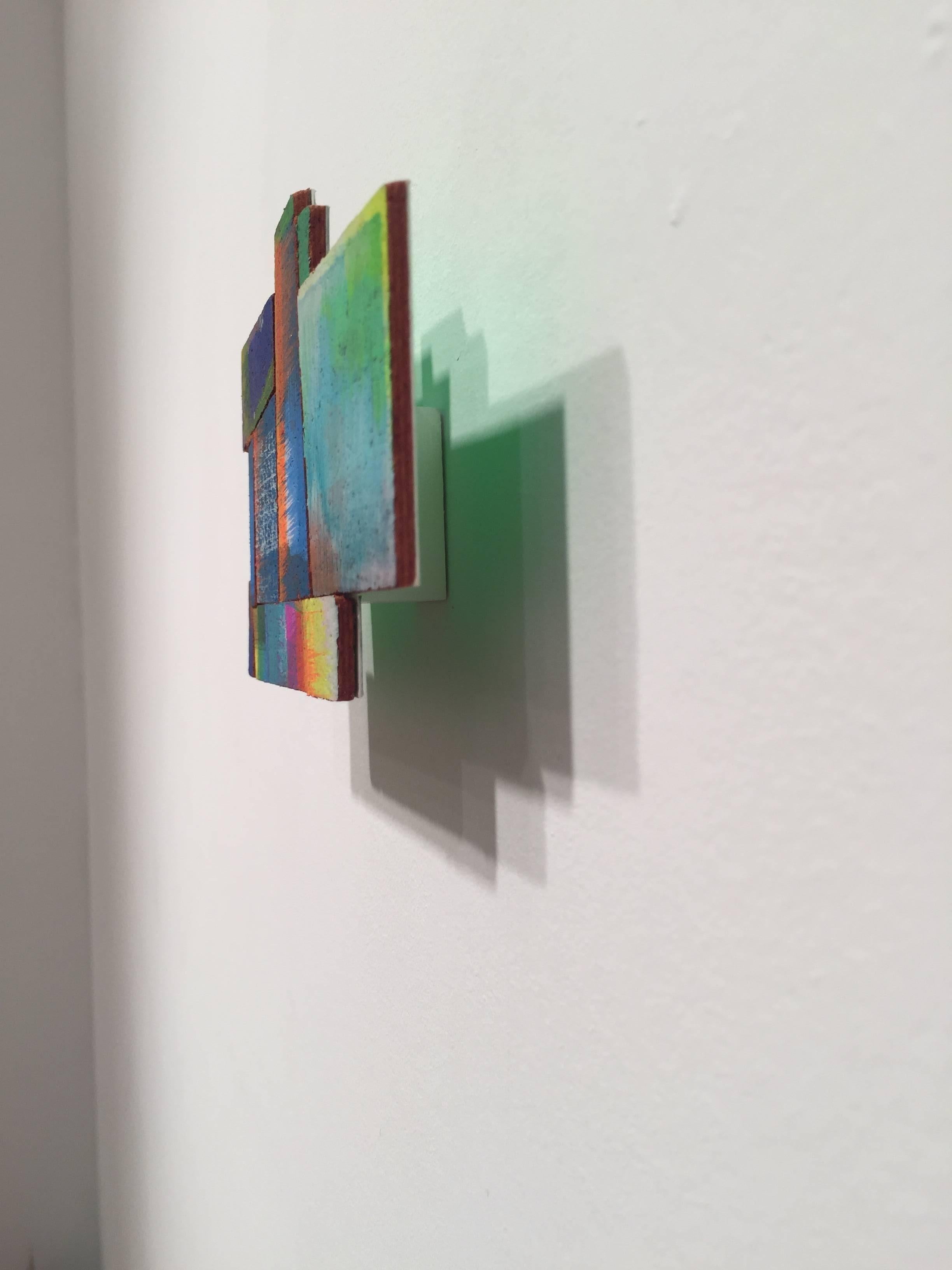 Detritus #2, multicolored acrylic on pressed wood abstract wall sculpture, 2015 - Sculpture by Joan Grubin