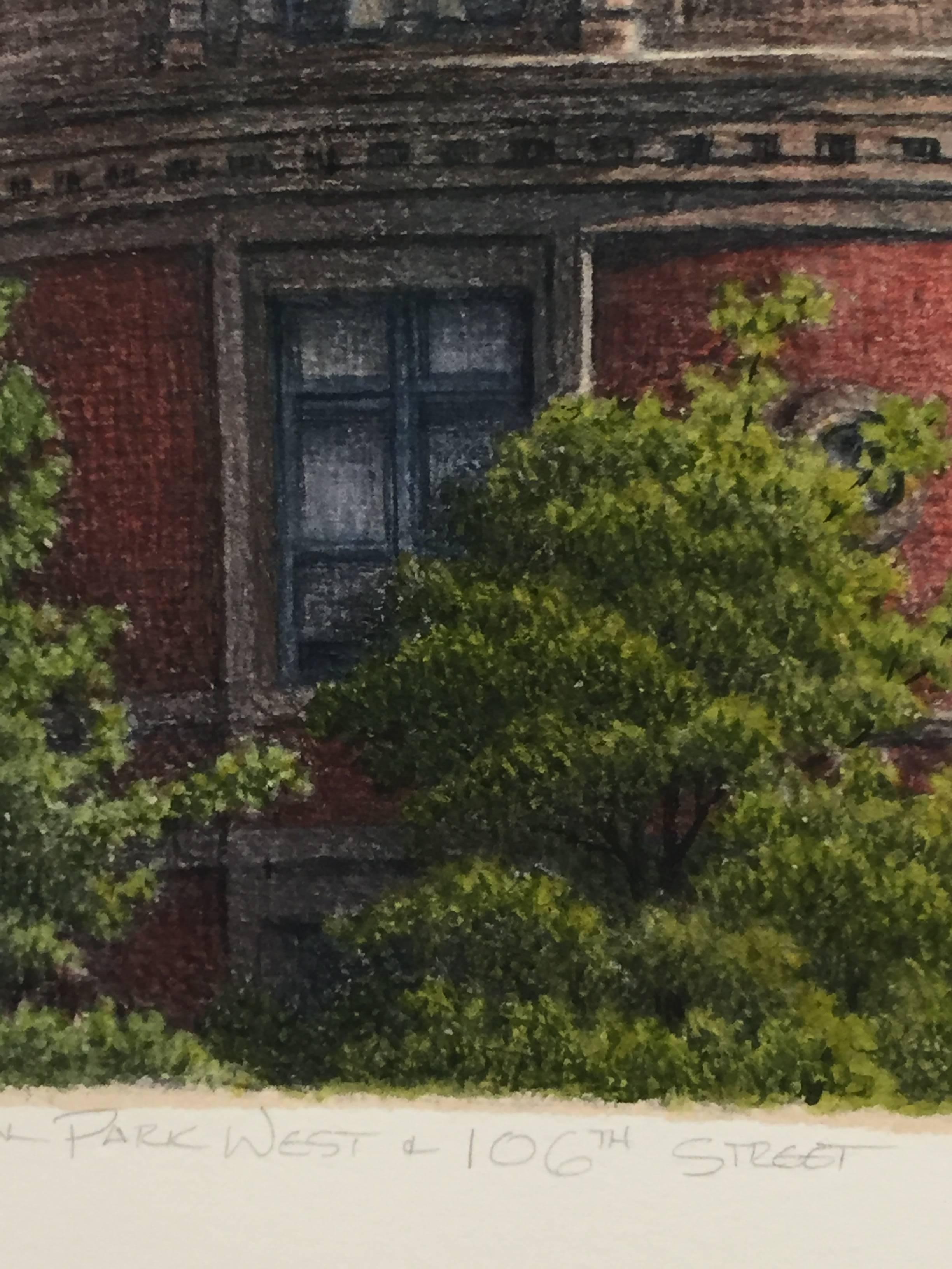 Frederick Brosen, Central Park West at 106th Street, Realist watercolor painting 1