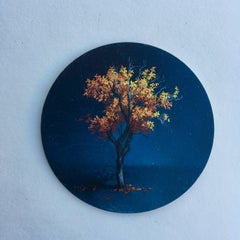 Dina Brodsky, Tree, Mid-Autumn, realist oil on copper miniature tondo, 2018