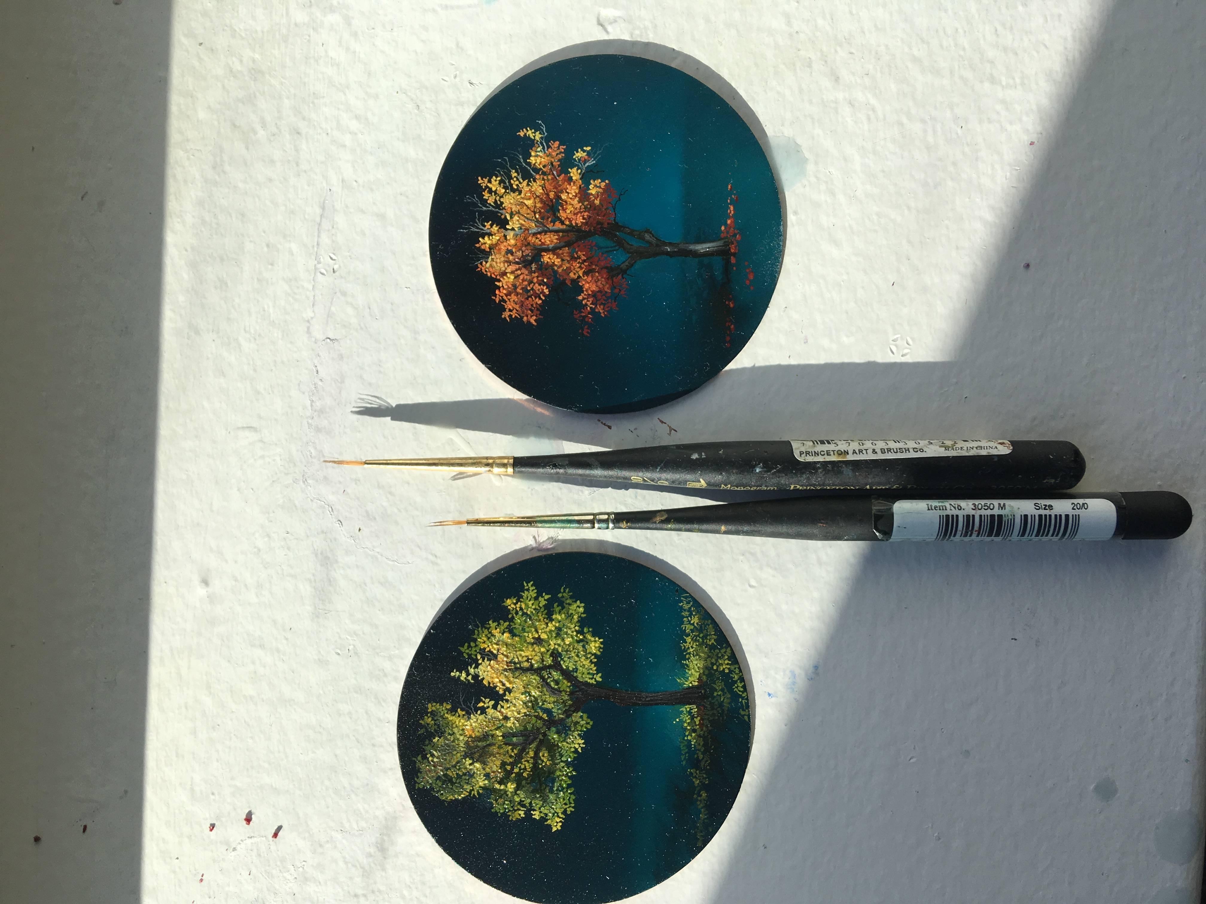 Dina Brodsky, Tree, Mid-Autumn, realist oil on copper miniature tondo, 2018 3