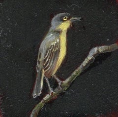 Dina Brodsky, Tiny Yellow Bird, huile réaliste sur miniature d'animal en mylar, 2018