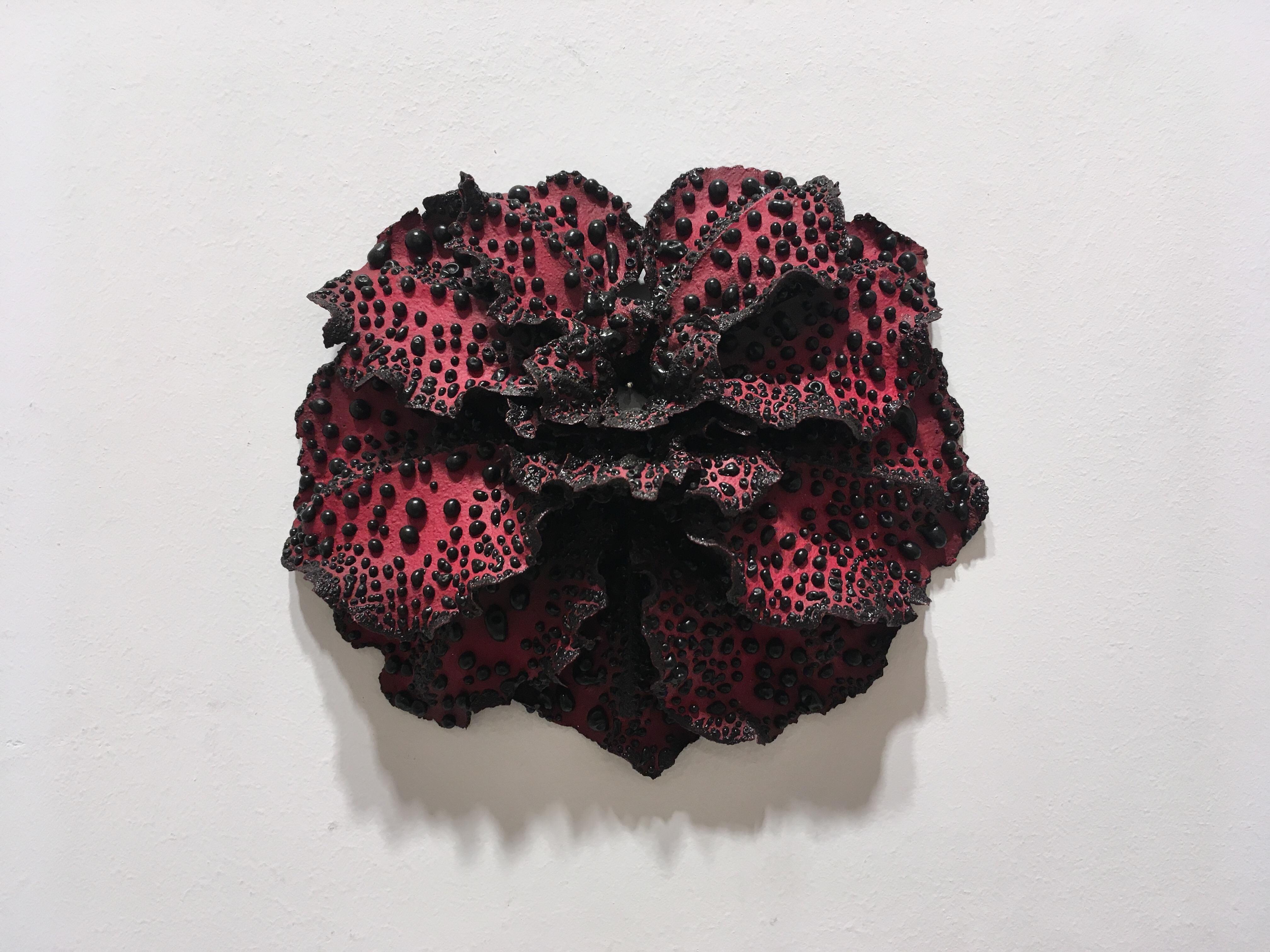 Christopher Adams Figurative Sculpture - Untitled, red biomorphic flora-like ceramic sculpture, 2016