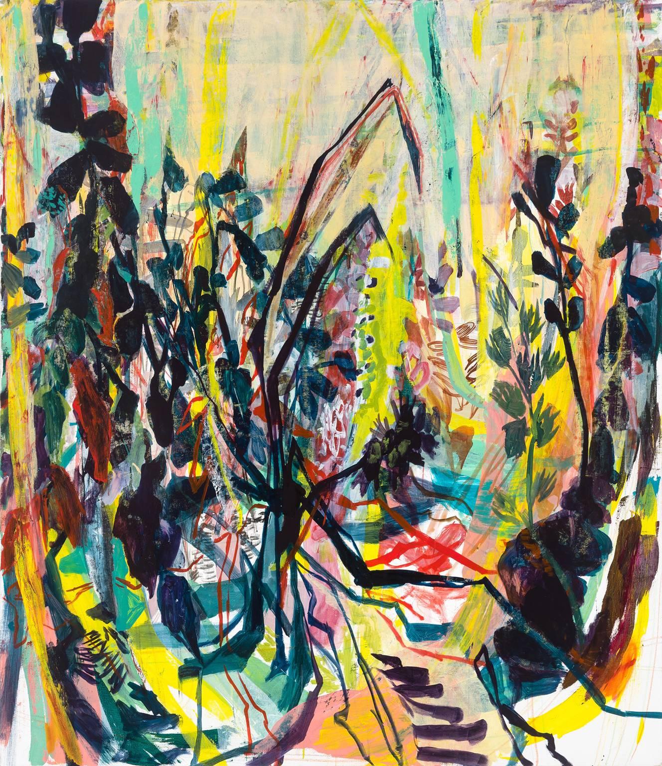 Allison Gildersleeve's work addresses the vibration between clarity and abstraction and the known and unknown. Drawing from landscapes and dense scenes of nature, her high chroma paintings flirt with a recognizable sense of space, echoing formal