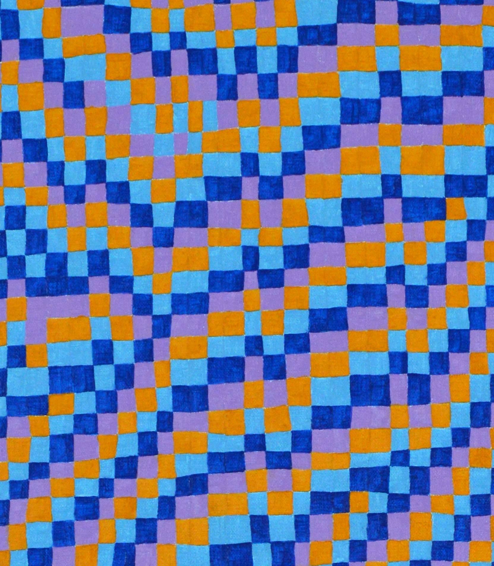 Blue/Gold Grid Painting 3 For Sale 1