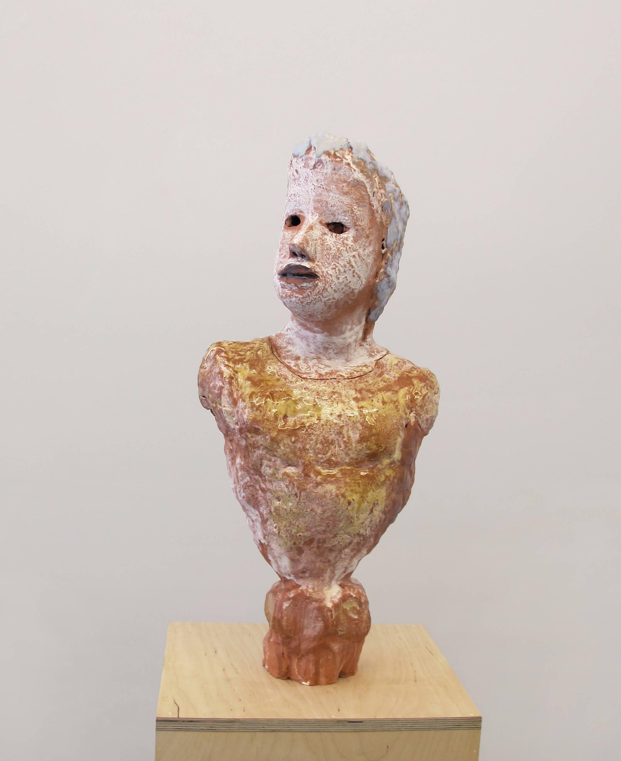 Elise Siegel Figurative Sculpture - Portrait Bust with Amber Shirt and Faceted Base