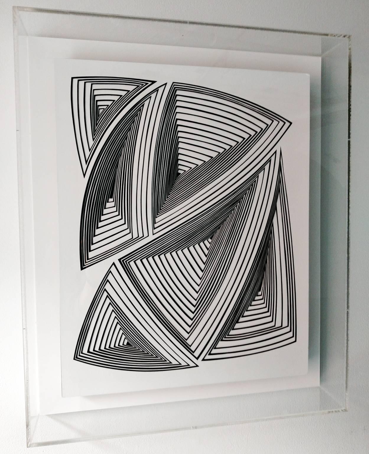 Freehand Cut with Surgical Scalpel on 2 ply Museum: Black & White Abstract - In  - Painting by Elizabeth Gregory-Gruen