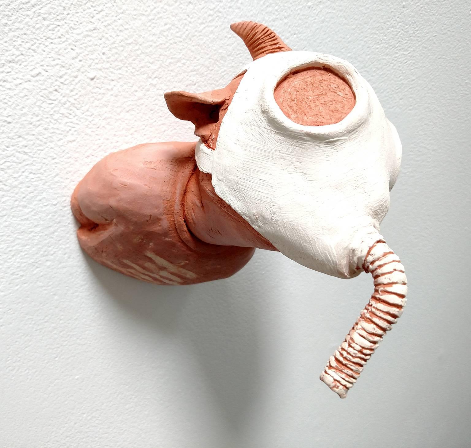 Mask - Gray Figurative Sculpture by Kenjiro Kitade