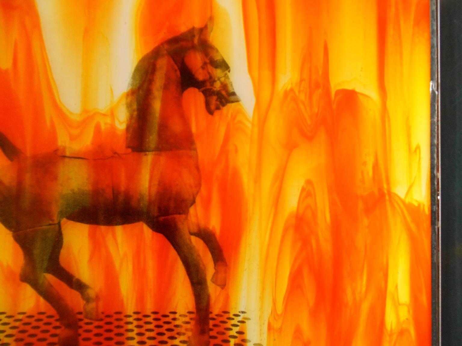 Pferd is German for horse. Sculpture from Museum Rietberg, in Zürich.

Cavalieri’s aim is to merge contemporary imagery with the time-honored processes of painted stained glass, a material with a powerful spiritual history. He incorporates