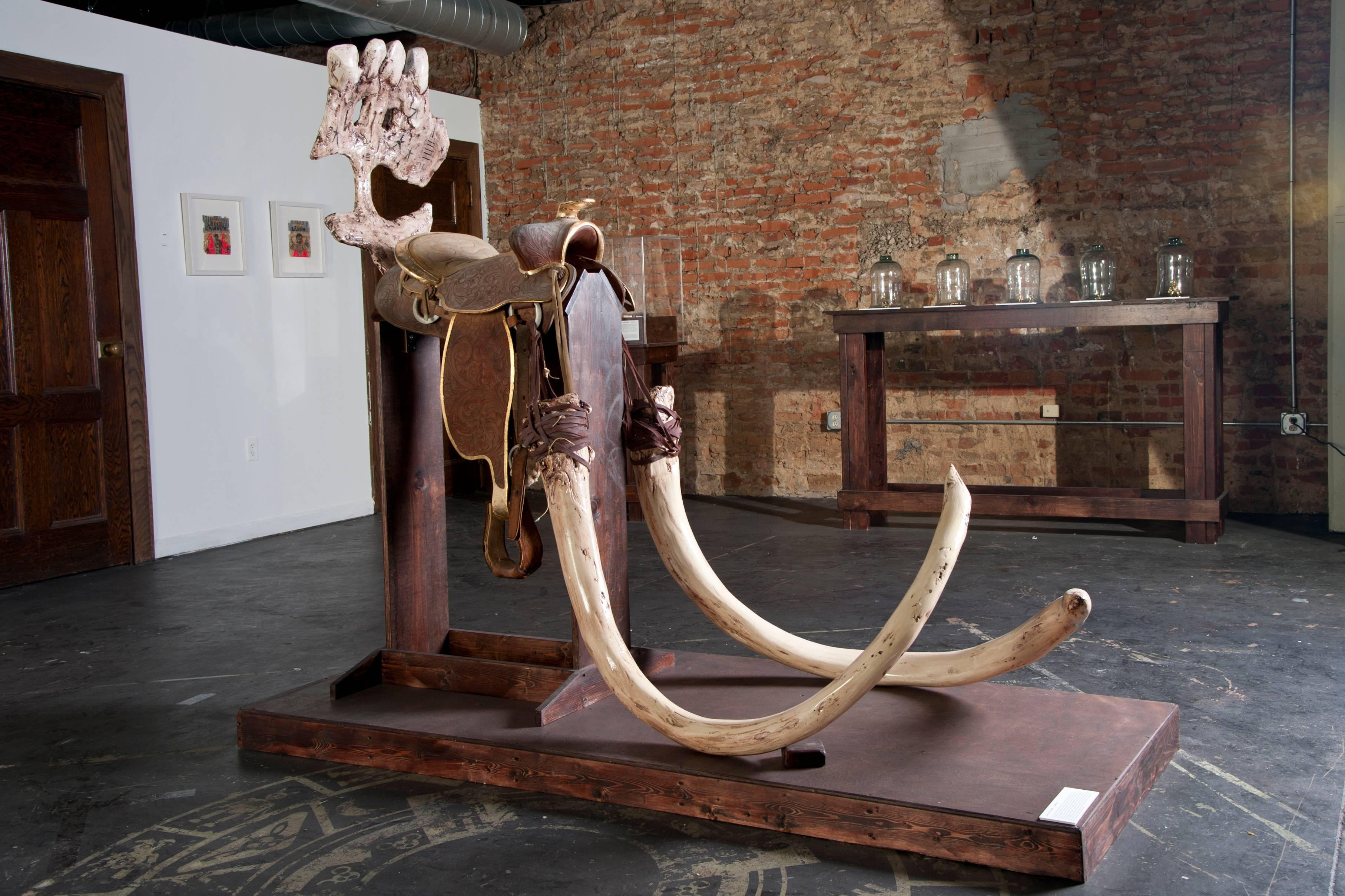 Joshua Goode Figurative Sculpture - Unicorn T-Rex Saddle