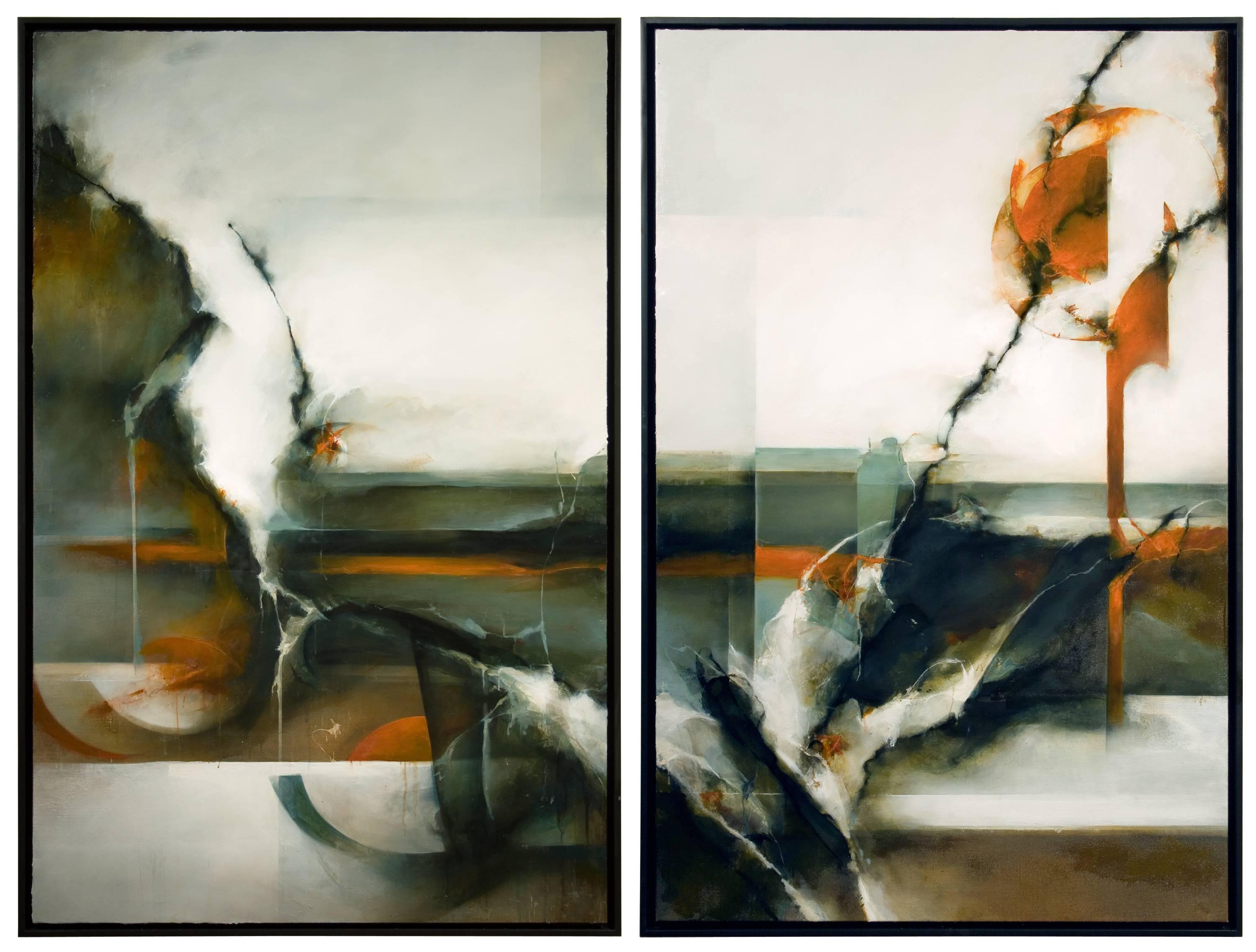 David Mellen Abstract Painting - Abstract Diptych Pigment Painting on Canvas: We Belong to Nowhere