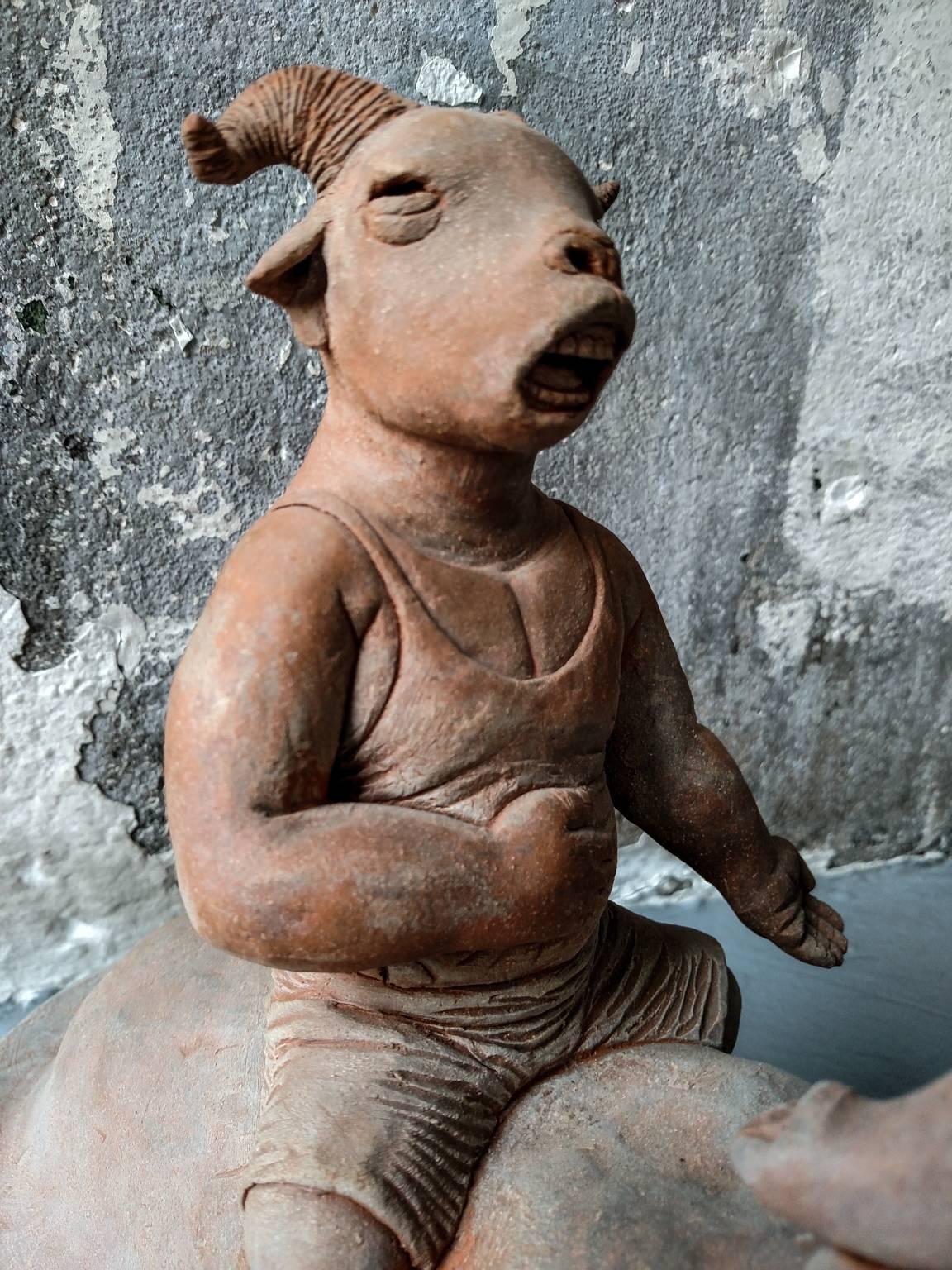 Mud Series C - Gray Figurative Sculpture by Kenjiro Kitade