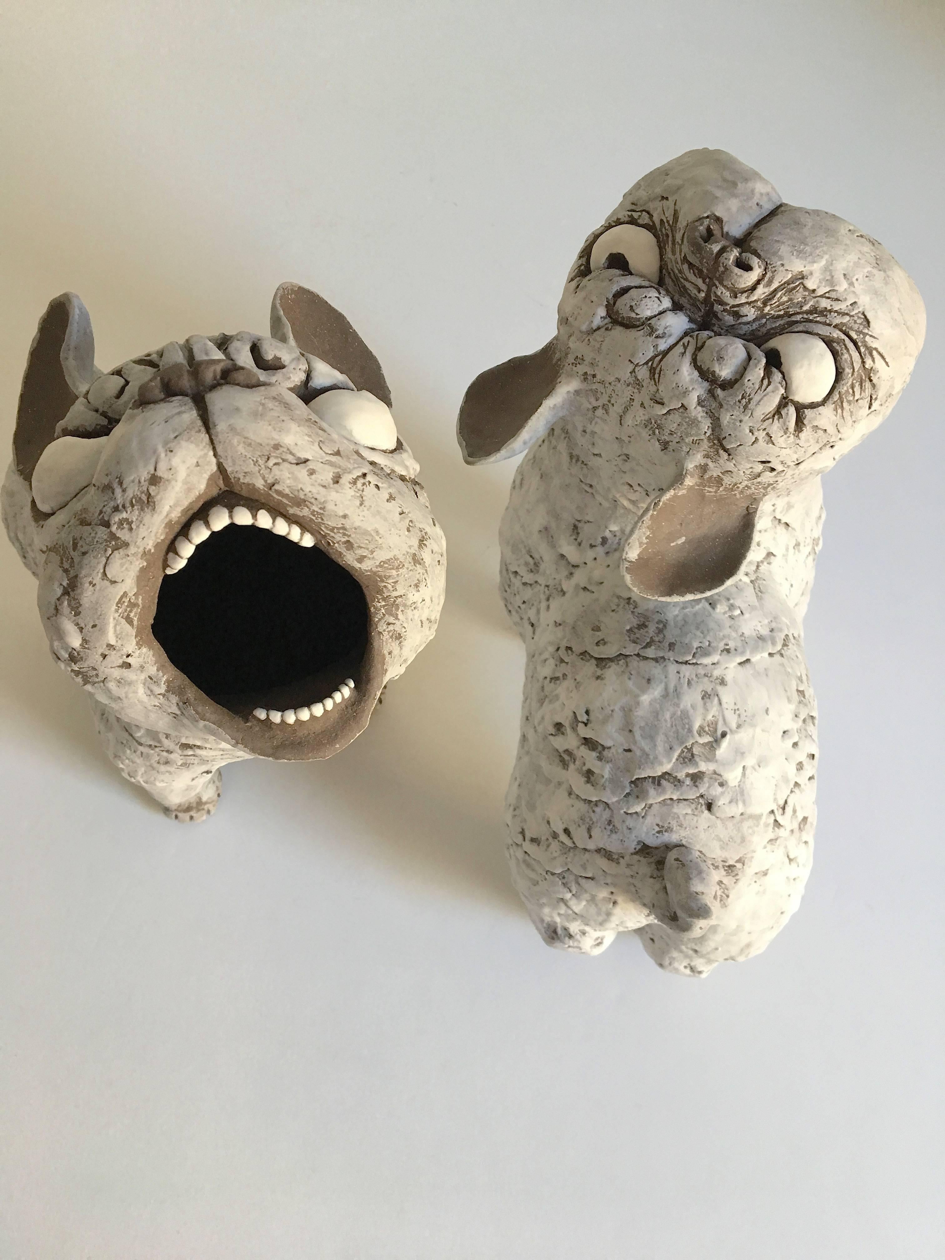 Guardian Dogs Medium  - Gray Figurative Sculpture by Kenjiro Kitade
