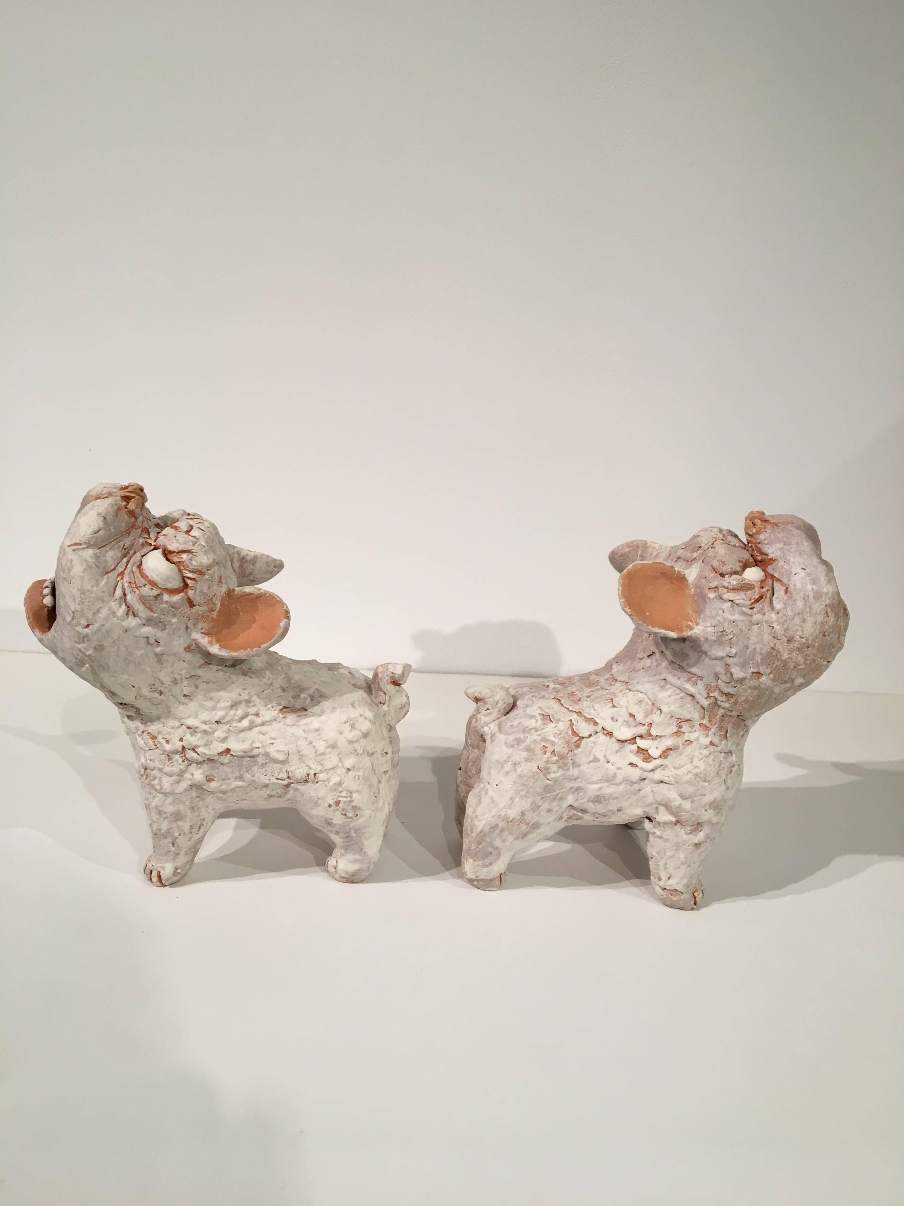 Guardian Dogs (Terracotta Medium) - Gray Figurative Sculpture by Kenjiro Kitade