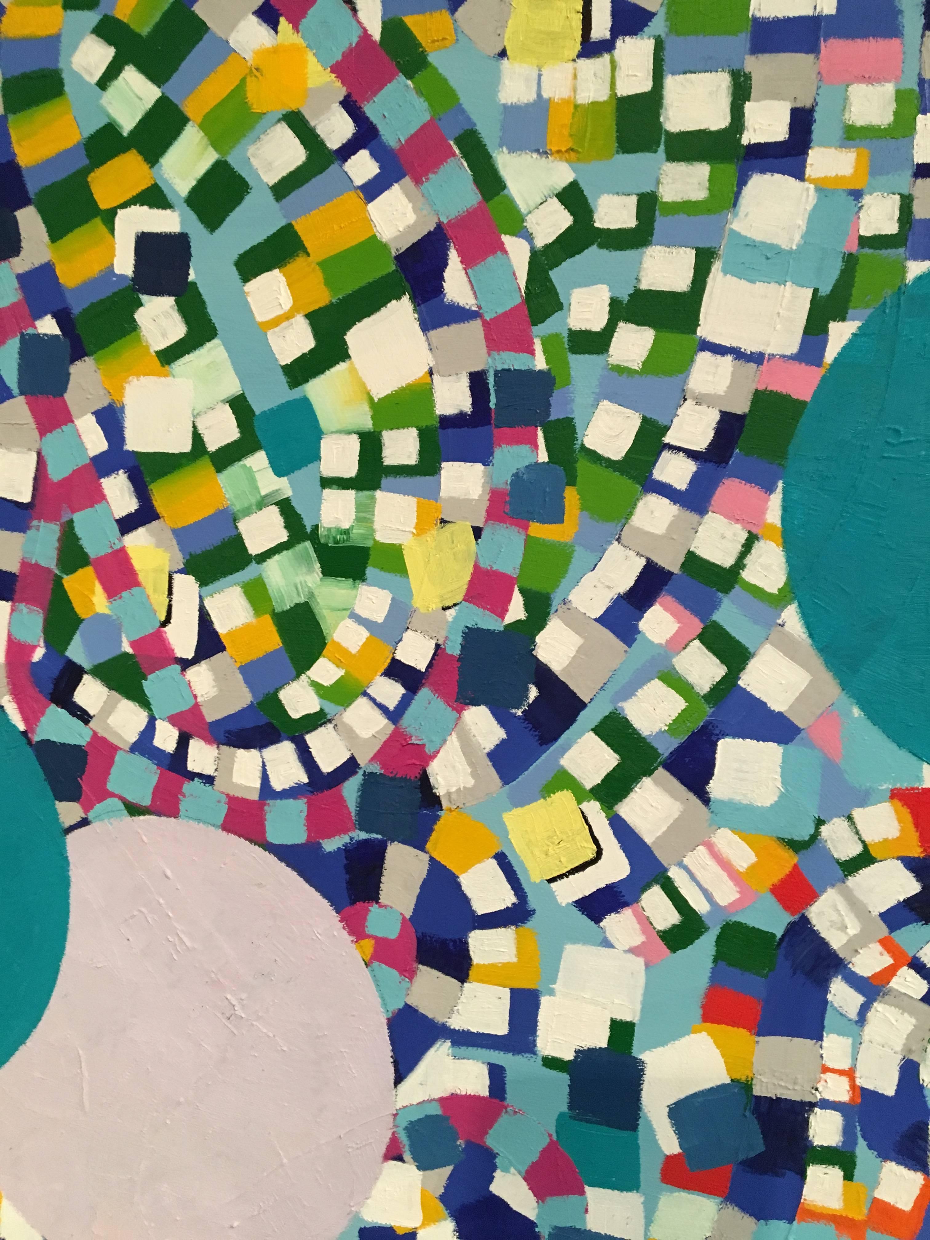 Pittura ad olio astratta pop art di grandi dimensioni: 'RUOTA' - Painting Astratto di Carol John